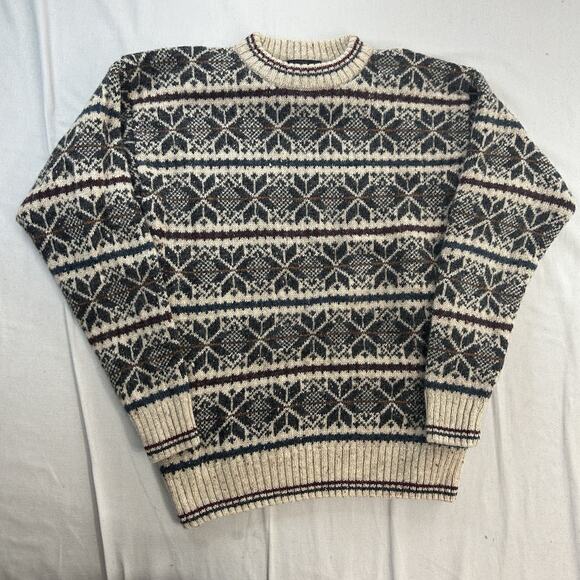 Jantzen Vintage Pattern Sweater Mens Medium Striped Brown Wool - Picture 1 of 6